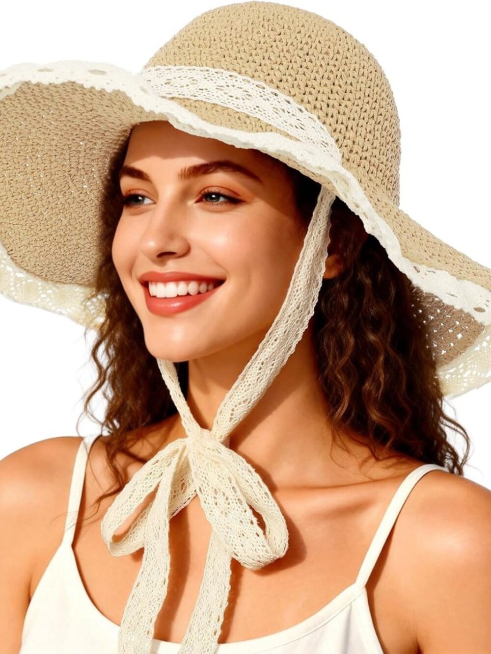 Beach Hats for Women - Beach Hat Womens UPF 50+ Lace Ribbon,Packable Sun Hat Wom